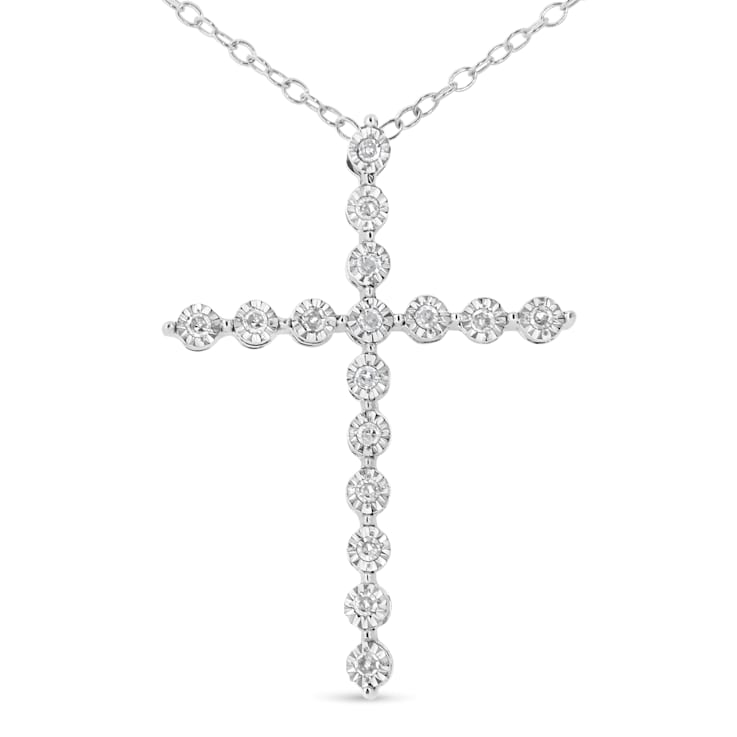 0.16ctw Diamond Cross Sterling Silver Pendant with Chain - 11QMKA