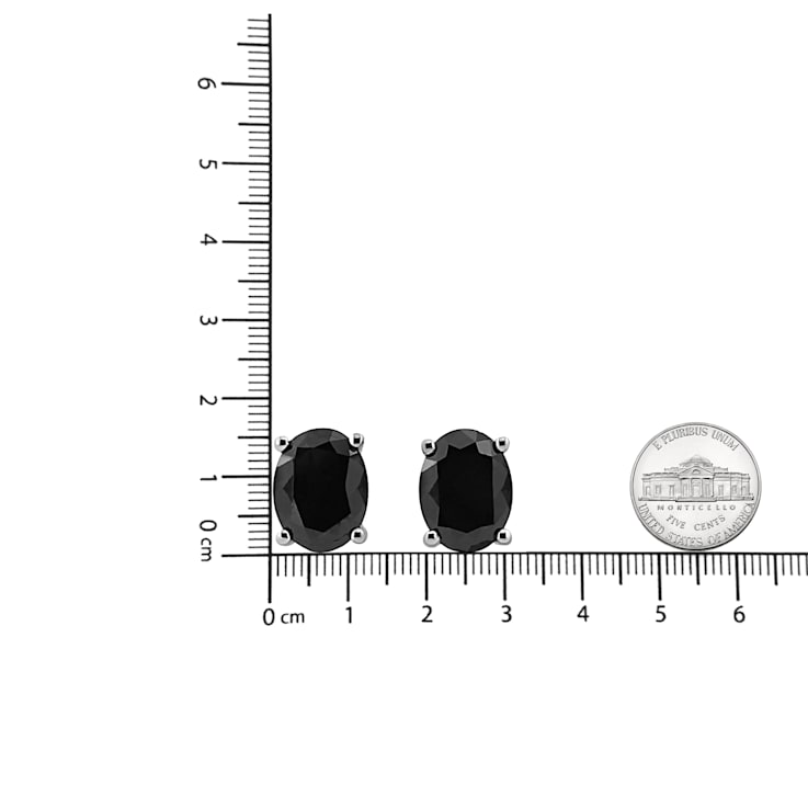 Sterling Silver 4.0ctw Treated Black Oval Diamond Stud Earring