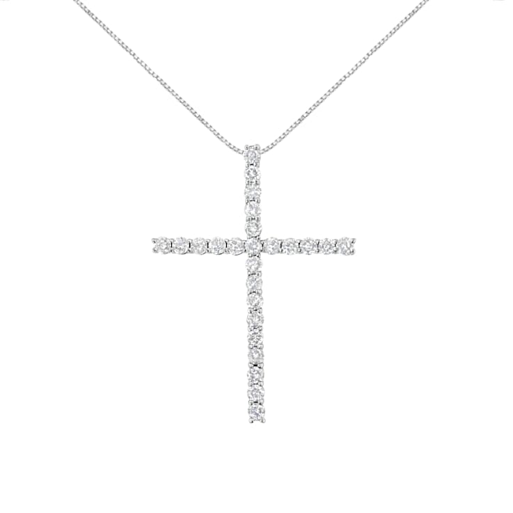 Sterling Silver 2.0ctw Round Diamond 1-1/4" Cross Pendant With
Chain(I-J Color, I1-I2 Clarity)