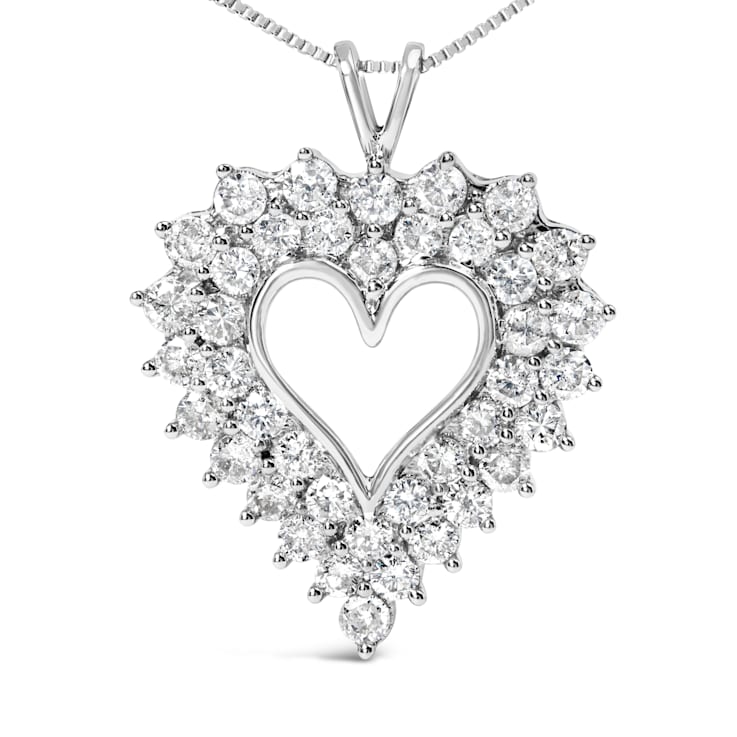Sterling Silver 4.0ctw Diamond Two Row Open Heart 18