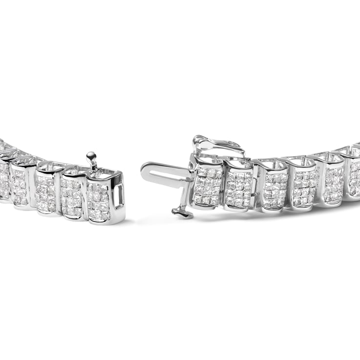 14K White Gold 5.0ctw White Diamond Rectangular Invisible Set Link
Tennis Bracelet