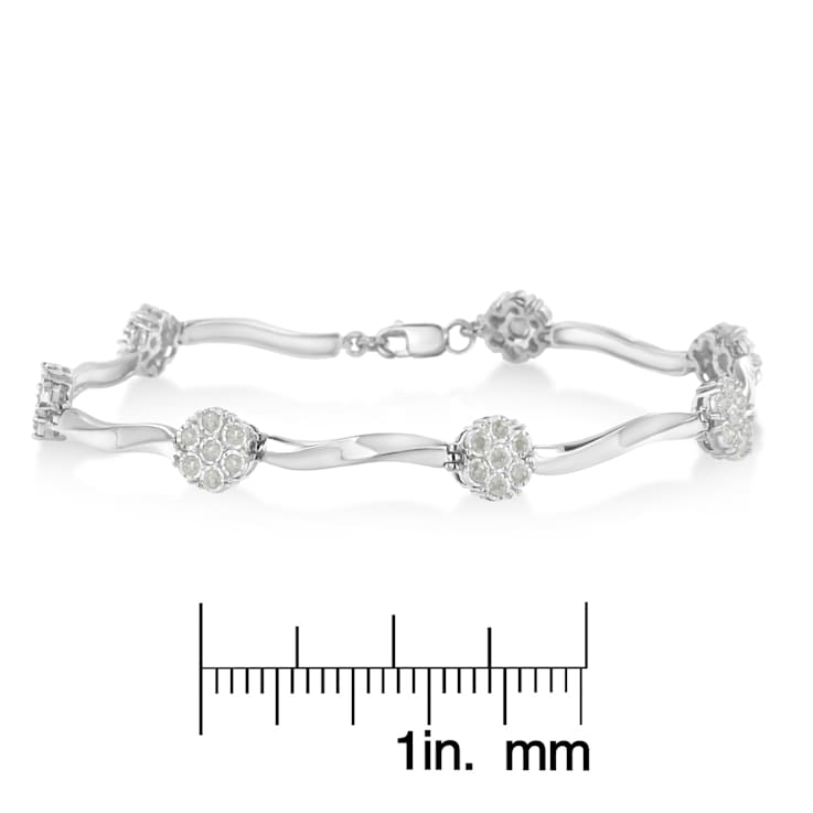 Sterling Silver .25ctw Diamond Cluster Miracle-Set Station and Twisted
Bar Tennis Bracelet