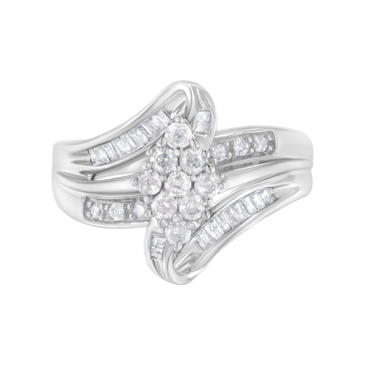 10K White Gold 1/2ctw Diamond Cluster Ring (H-I Clarity, I2-I3 Color)