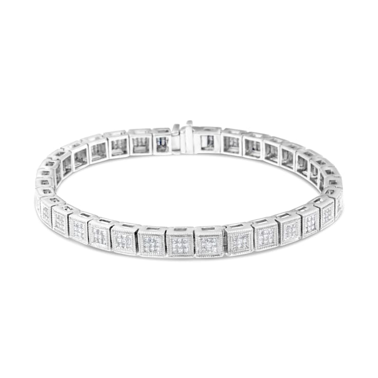 14K White Gold 2.86ctw Princess Cut Diamond Cube Bracelet