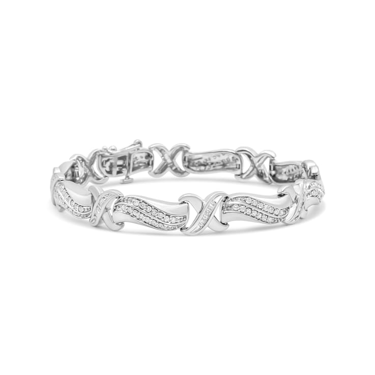 Sterling Silver 1 3/4 Cttw Diamond Wave and X Link Tennis Bracelet (I-J
Color, I3 Clarity) - 7"