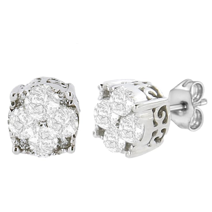 0.50ctw Round-Cut Diamond Sterling Silver Cluster Stud Earring