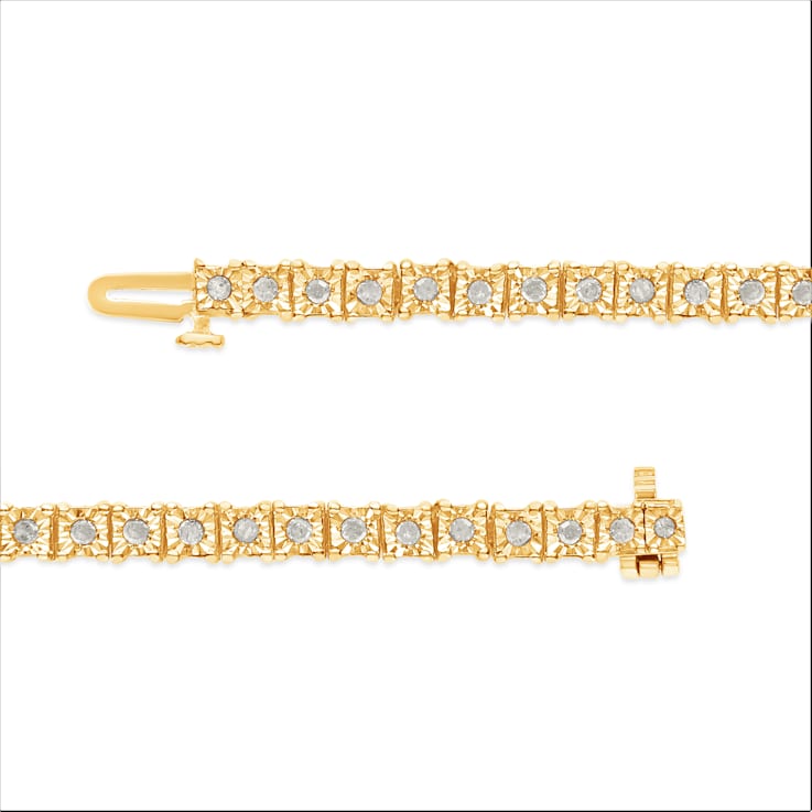 10K Yellow Gold Over Sterling Silver 1.0 Ctw Diamond Square Frame Tennis Bracelet