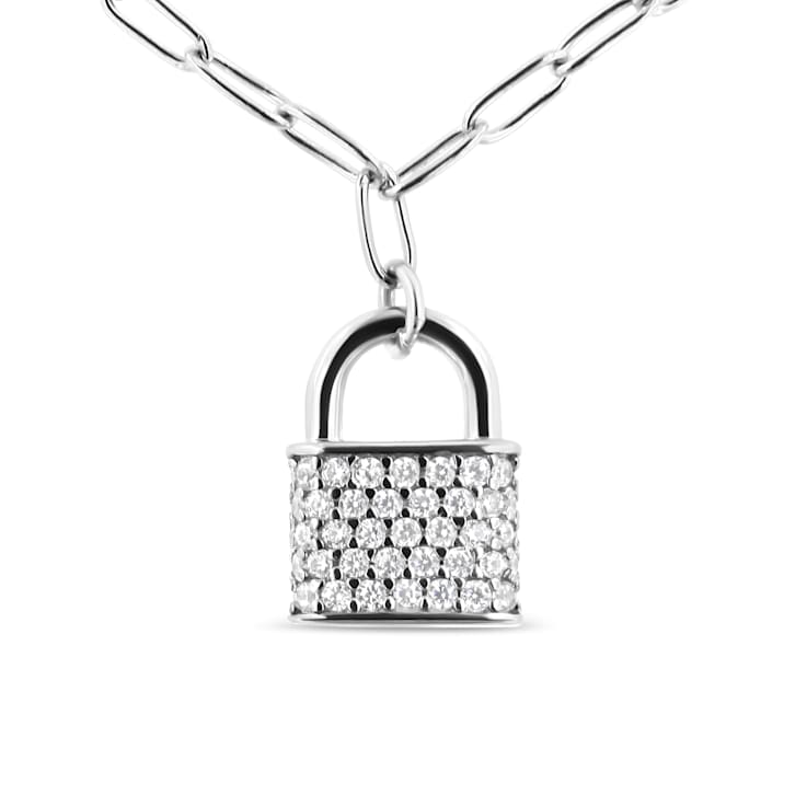 Sterling Silver 1/4ctw Diamond Lock 16" Pendant with Paperclip
Chain (H-I Color, SI2-I1 Clarity)