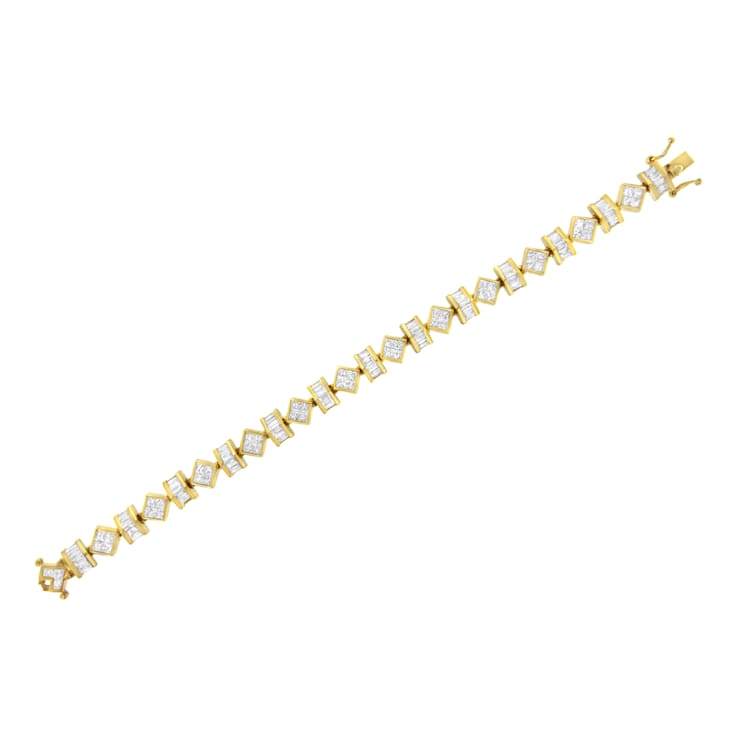 14K Yellow Gold 7.50ctw Princess and Baguette Diamond Modern Link Bracelet