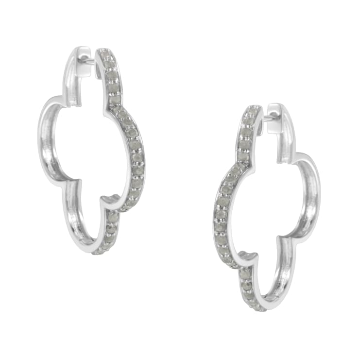 Sterling Silver 1.0ctw Diamond 4 Leaf Clover Shape Hoop Earrings