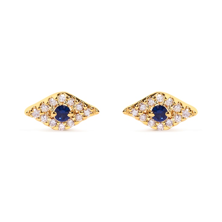 10K Yellow Gold Blue Sapphire and Diamond Accent Evil Eye Stud Earring
(H-I Color, I1-I2 Clarity)