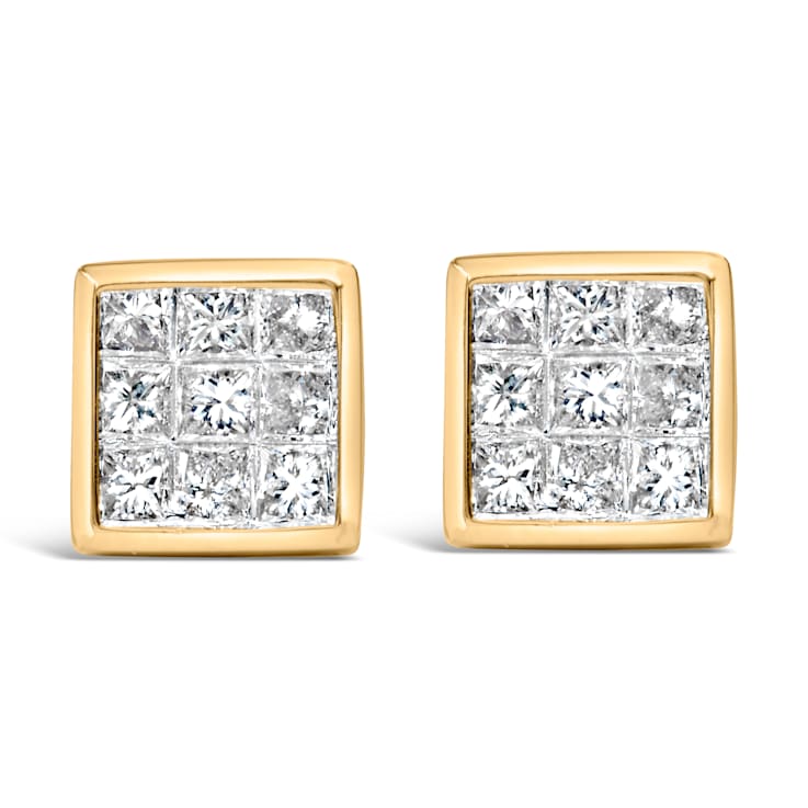 14K Yellow Gold 1.0 Cttw Princess Cut Diamond Composite Stud Earrings
with Screw Backs