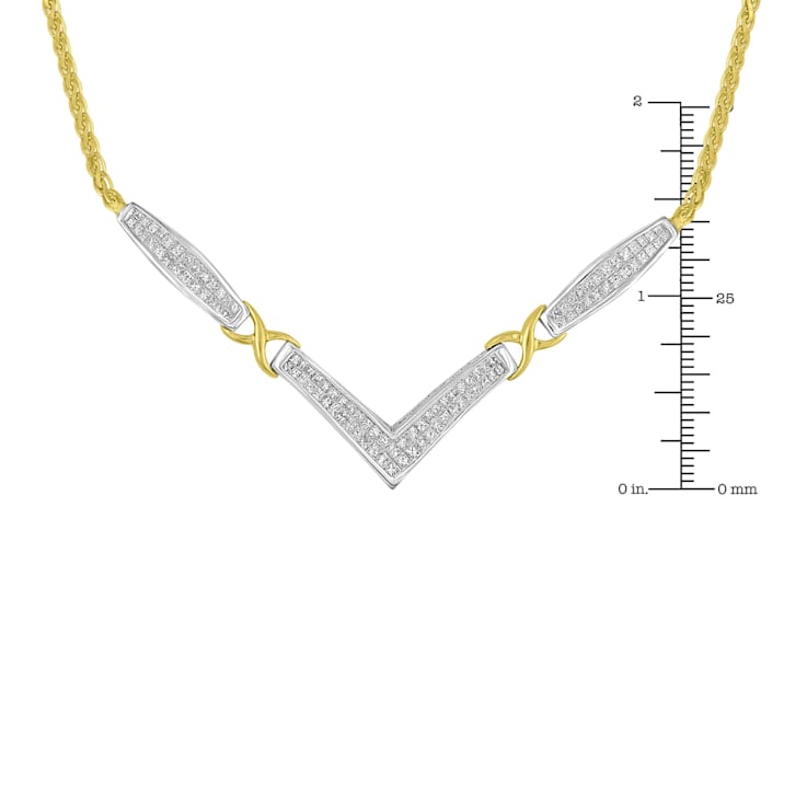 14K Two-tone Gold 2.0ctw Diamond Flared and X-Station V Shaped Necklace
(H-I Color, SI2-I1 Clarity)