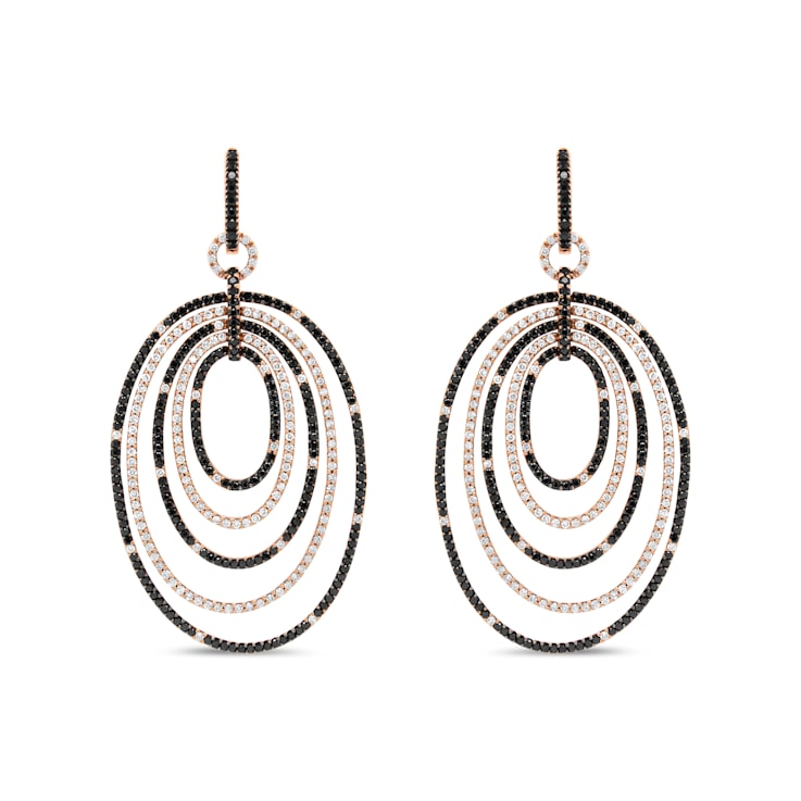 18K Rose Gold 5.00 Cttw Round Black and White Diamond Graduated Hoop
Dangle Earrings