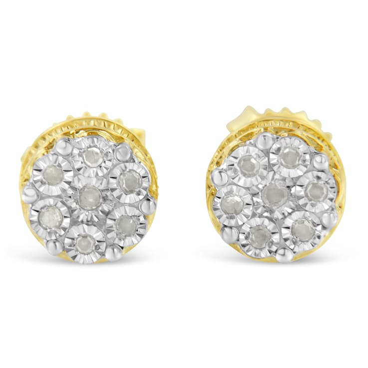 0.14ctw Rose-Cut Diamond Floral Cluster Button 10K Yellow Gold Over
Sterling Silver Stud Earrings