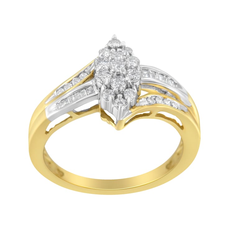 0.50ctw Marquise Diamond Cluster Split Shank 10K Yellow and White Gold Ring