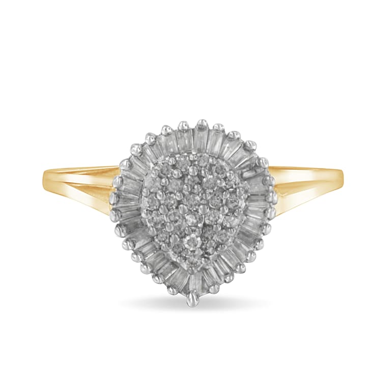 10K Yellow Gold 1/2ctw Mixed Shapes Diamond Domed Pavé Cluster with Halo
Cocktail Ring