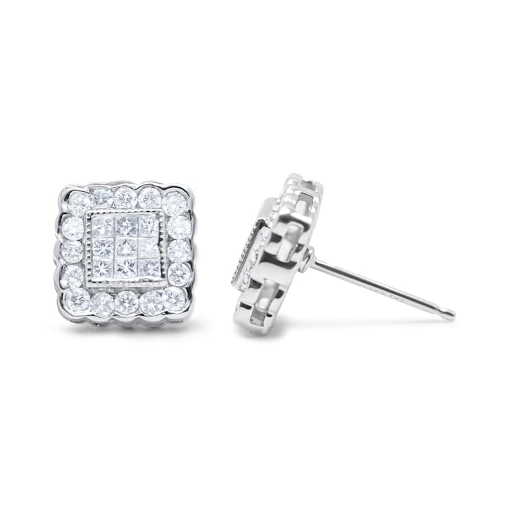 1.00ctw Brilliant & Princess Cut Diamond Square Halo 14K White Gold
Stud Earrings