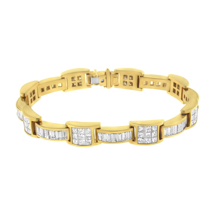 14K Yellow Gold 10.75ctw Princess and Baguette-Cut Diamond Box-Link Bracelet