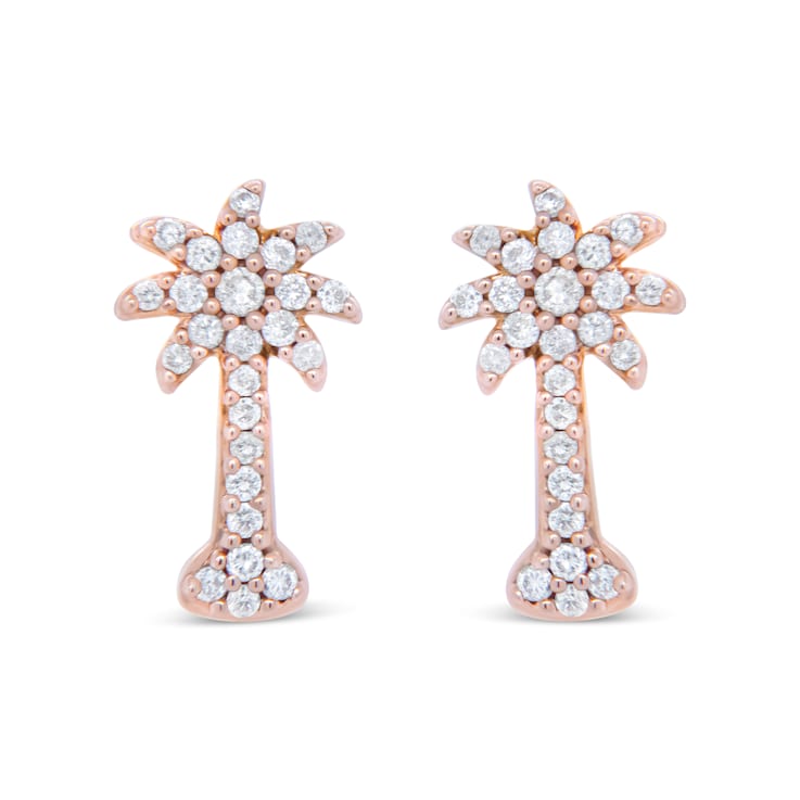 10K Rose Gold 1/4 Cttw Diamond Palm Tree Push Back Stud Earrings