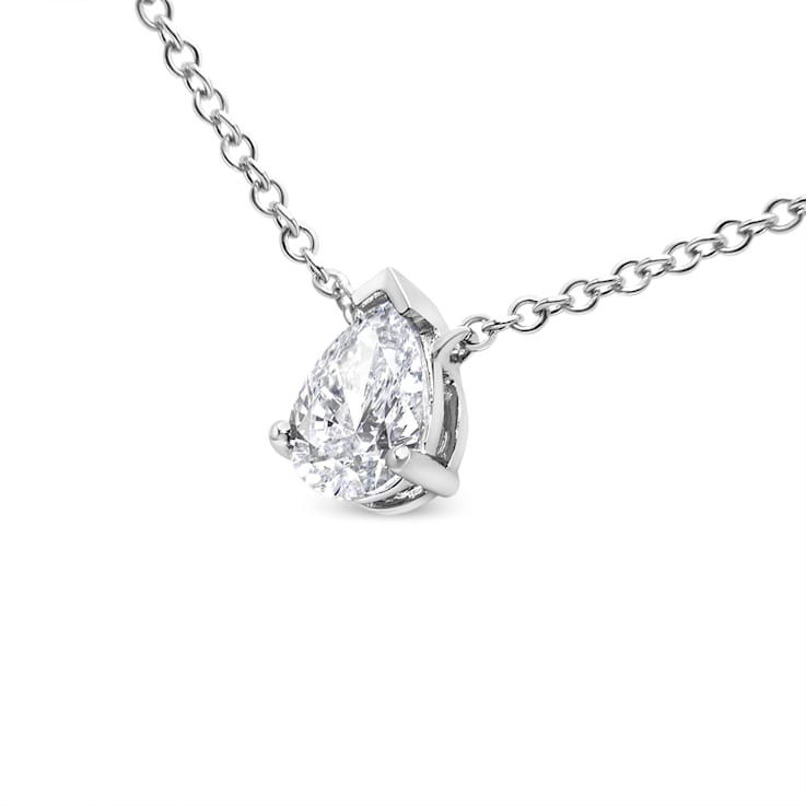 14K White Gold 1/2ct Lab Grown Pear Shape Solitaire Diamond Necklace
(F-G Color, VS2-SI1 Clarity)