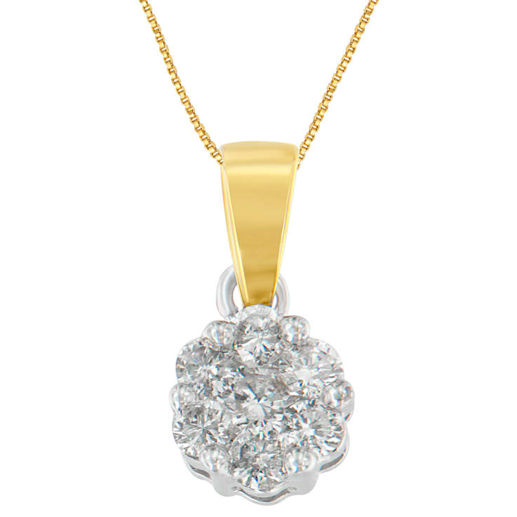 14K Two-Toned Gold Round Diamond Circle Halo Pendant w\chain(1.0ctw, H-I
Color, I1-I2 Clarity)