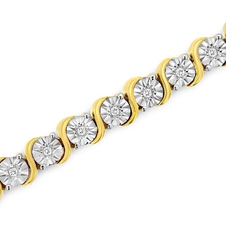 14K Yellow Gold Over Sterling Silver 1/4 Cttw Diamond "S"
Tennis Bracelet