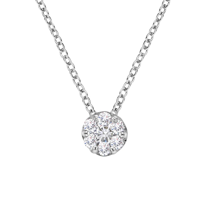 14K White Gold 1/4ctw Round Diamond Floral Cluster 18" Pendant
w\chain(H-I Color, SI2-I1 Clarity)