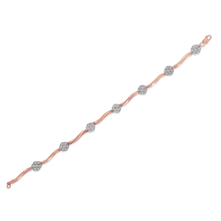 10K Rose Gold Over Sterling Silver 1.0ctw Diamond Floral Link Bracelet
(I-J Color,I3 Clarity)