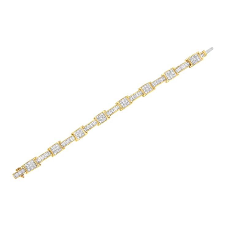 14K Yellow Gold 10.75ctw Princess and Baguette-Cut Diamond Box-Link Bracelet