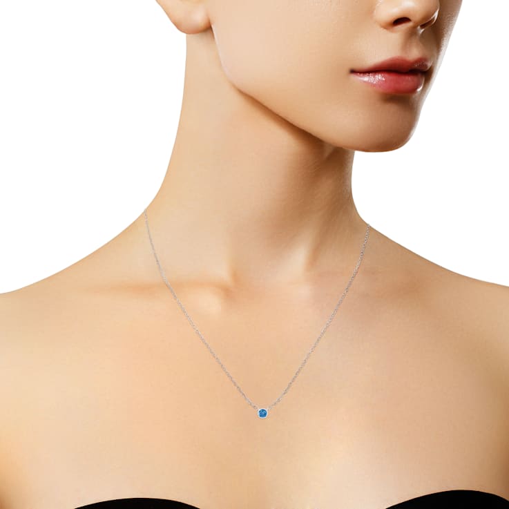 0.10ctw Blue Diamond Bezel Set Solitaire Sterling Silver Necklace