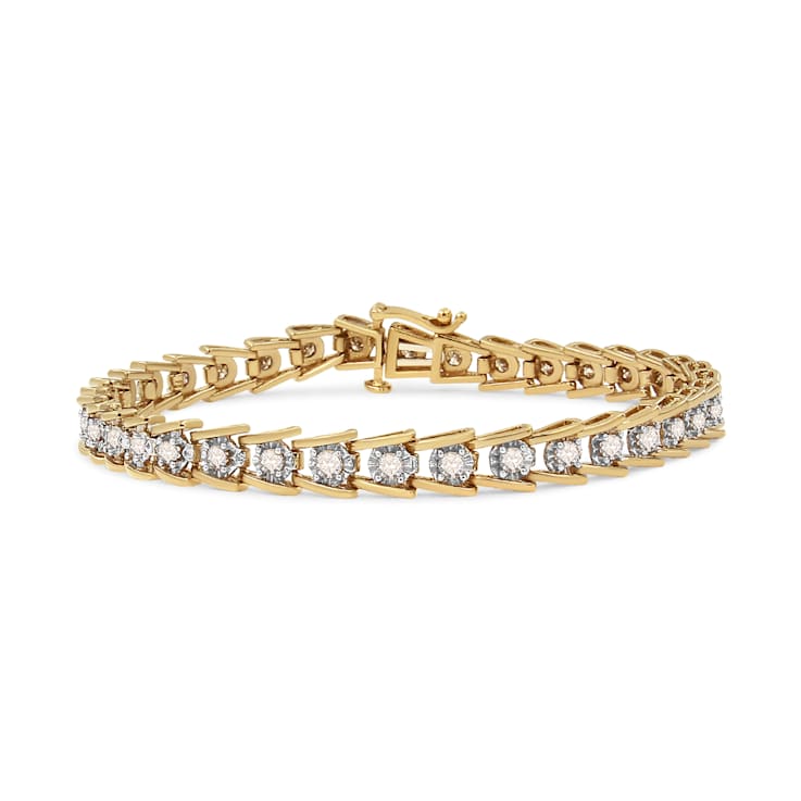 14K Yellow Gold Over Sterling Silver 2.0ctw Miracle Set Diamond Wave
Link Bracelet