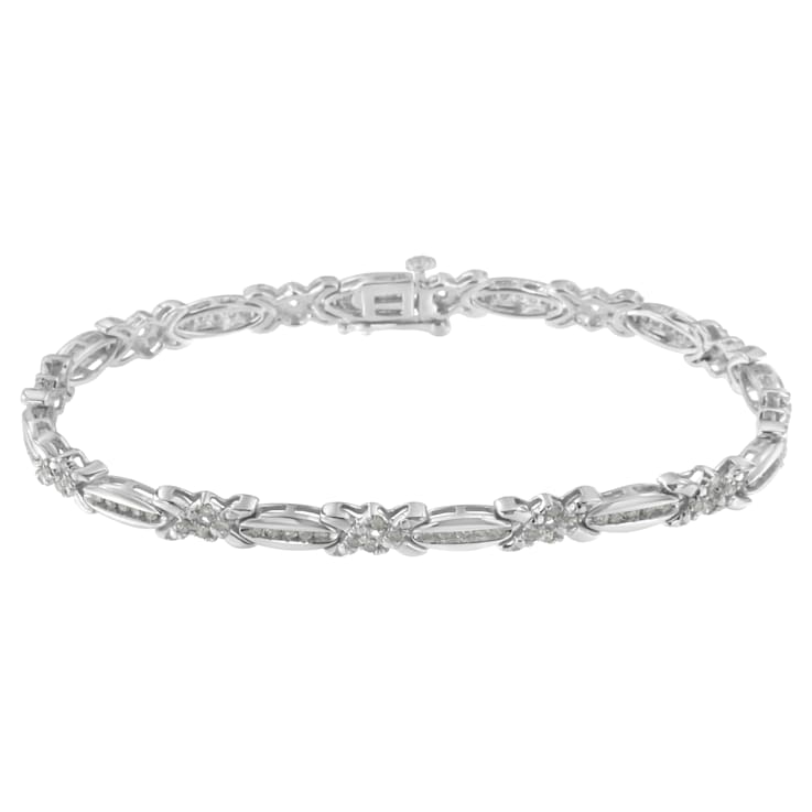 Sterling Silver 1.0ctw Diamond X-Link Tennis Bracelet