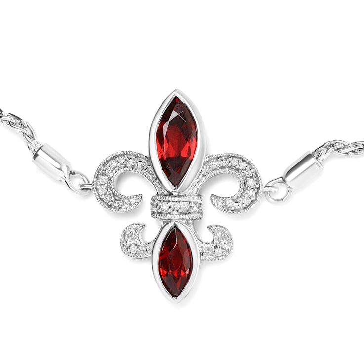 Sterling Silver Garnet and Diamond Accent Lariat 4”-10” Fleur De Lis
Adjustable Bolo Bracelet