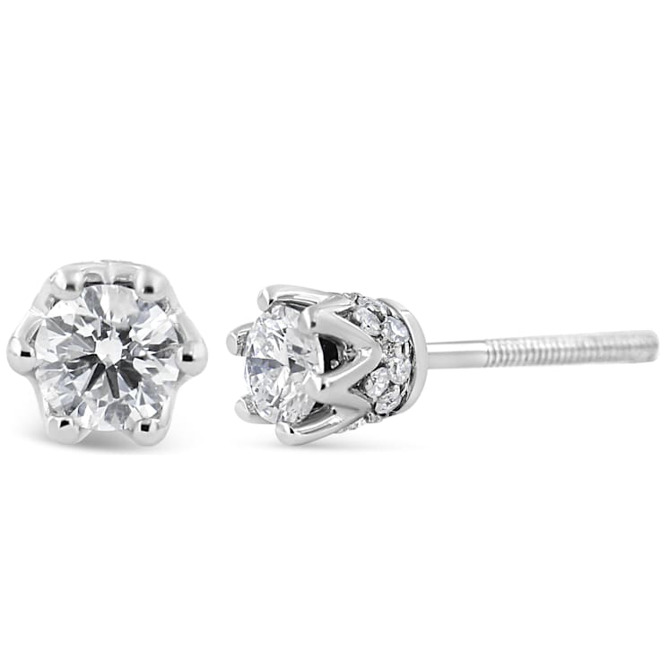 0.50ctw Round Diamond 14K White Gold Crown Stud Earrings