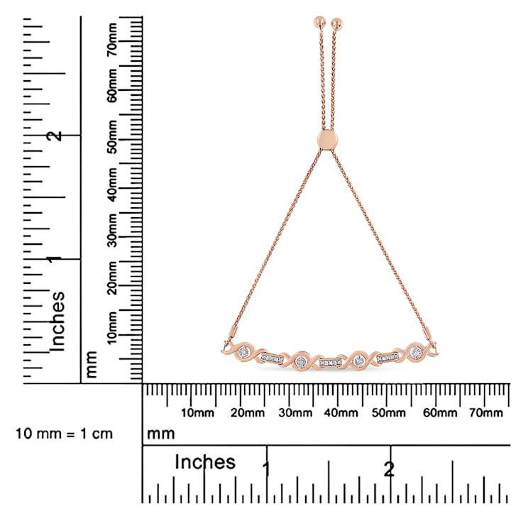 10K Rose Gold Over Sterling Silver Channel Set Diamond Accent Twist Bolo Bracelet