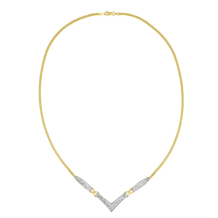14K Two-tone Gold 2.0ctw Diamond Flared and X-Station V Shaped Necklace
(H-I Color, SI2-I1 Clarity)