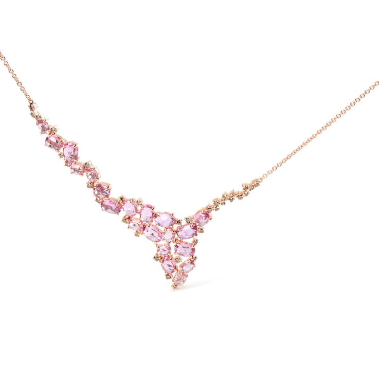 18K Rose Gold Multi-Size Oval Pink Sapphire and Brown Diamond Statement Necklace