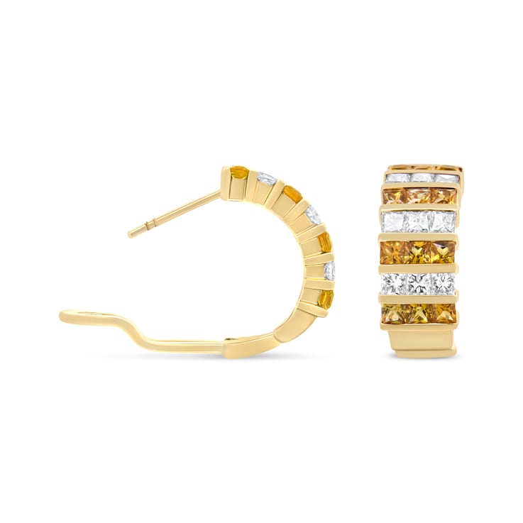18K Yellow Gold 1 3/4 Cttw Invisible Set Princess Cut Diamond and Yellow
Sapphire Huggie Earrings