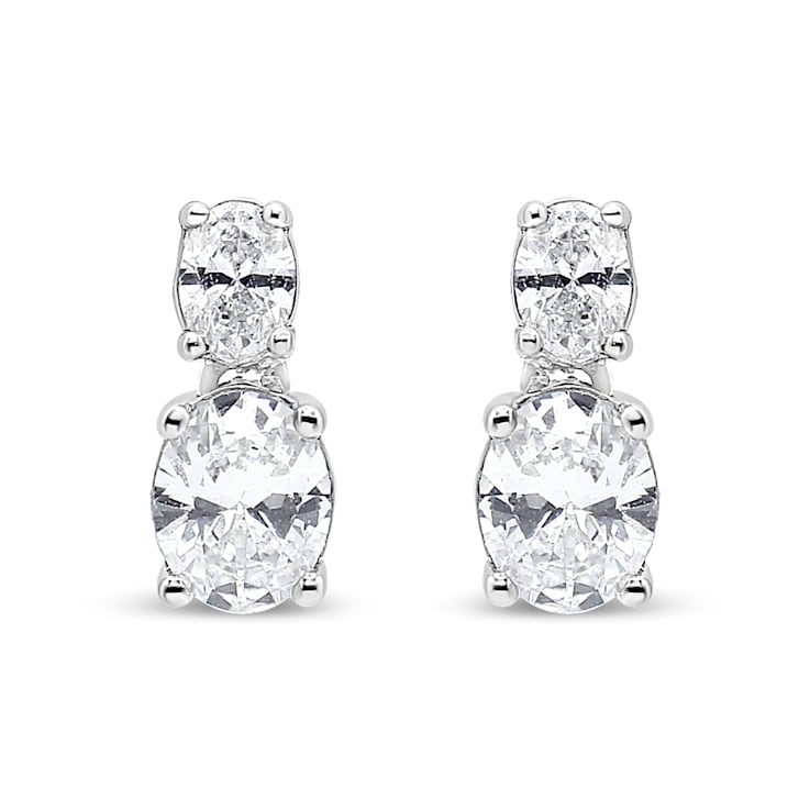 1.00ctw Oval Lab Grown Diamond 2-Stone Drop 14K White Gold Earrings