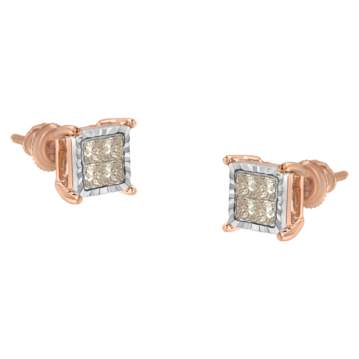 10K Two-Tone Gold Princess-Cut Diamond Stud Earrings 1/2ctw