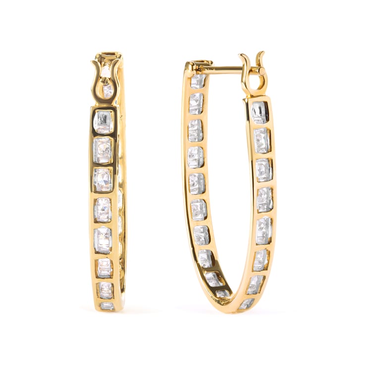10K Yellow Gold 1.00 Cttw Round and Baguette-Cut Diamond U-Hoop Earrings
(H-I Color, SI2-I1 Clarity)
