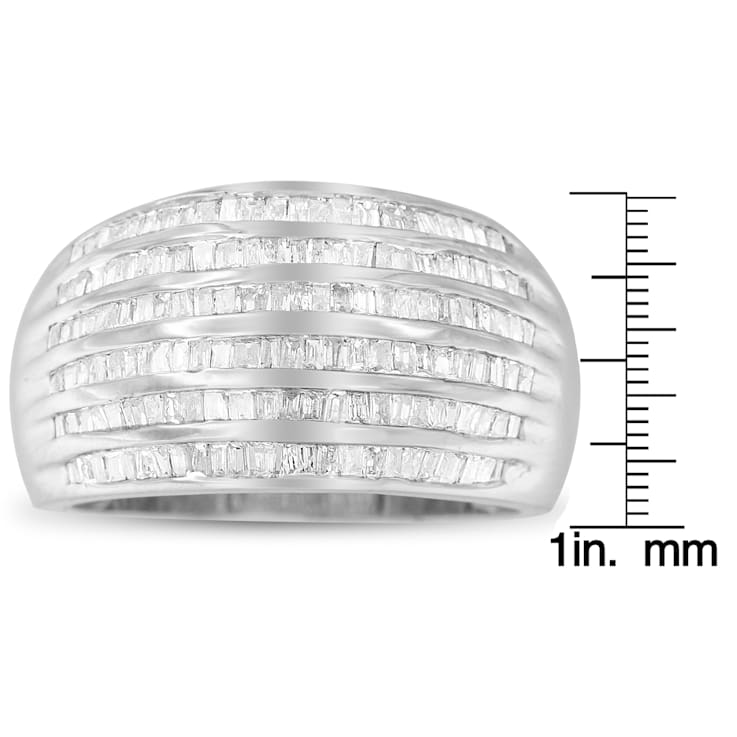 1.00ctw Baguette Diamond 6-Row Sterling Silver Ring