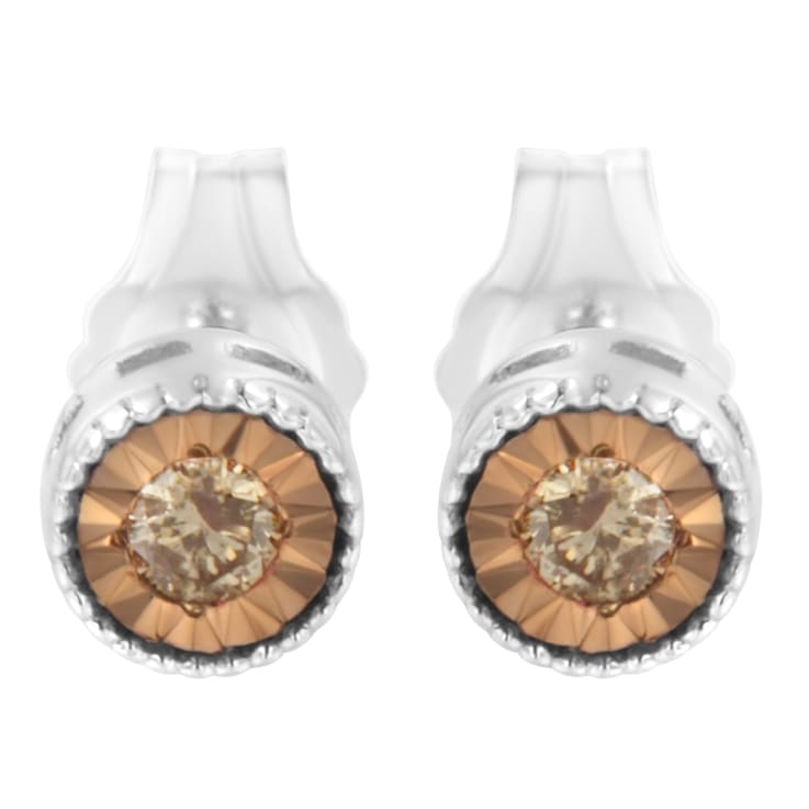 Sterling Silver 1/10ctw Round Brilliant-Cut Champagne Diamond
Miracle-Set Stud Earrings