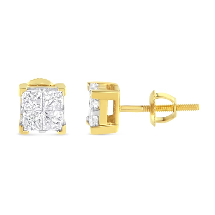 10K Yellow Gold 3/4ctw Invisible Set Princess-Cut Diamond Composite
Square Stud Earrings