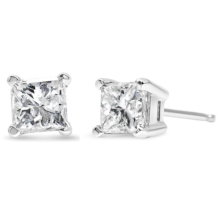 14K White Gold AGS Certified 1.0ctw Set Princess-Cut Solitaire Diamond
Push Back Stud Earrings