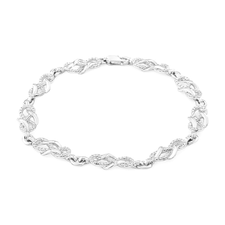Sterling Silver Prong Set Diamond Accent Infinity Weave Link Bracelet