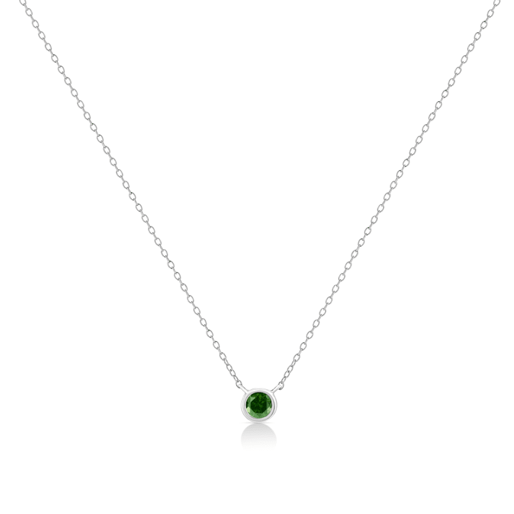 0.10ctw Suspended Green Diamond Solitaire Sterling Silver Necklace