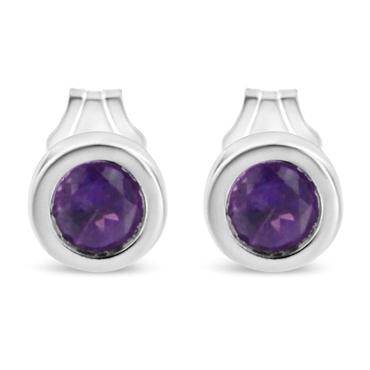 3.5mm Treated Purple Amethyst Solitaire Sterling Silver Stud Earrings