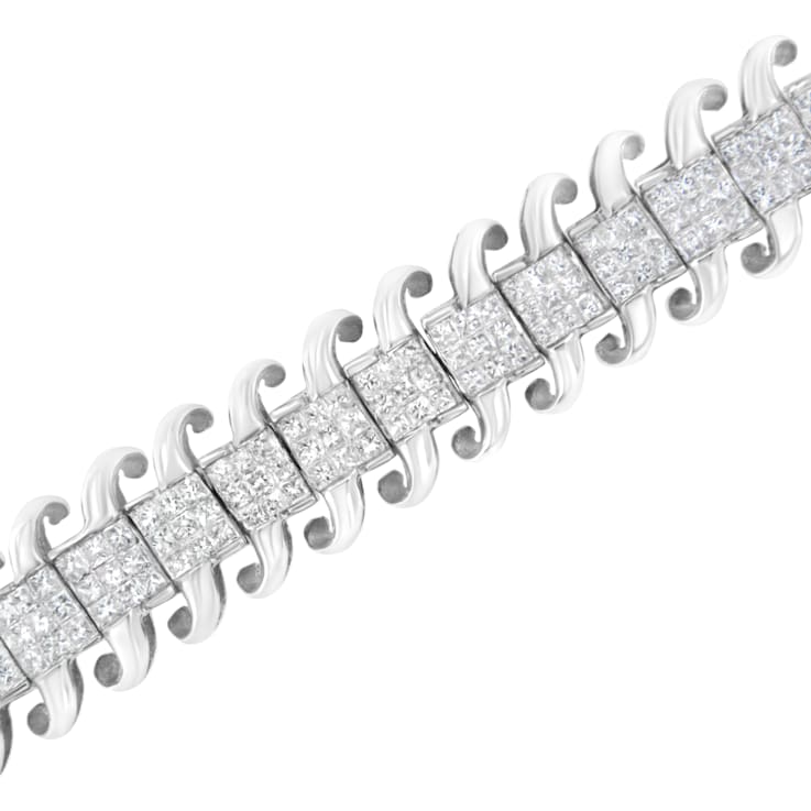 14K White Gold 5.0ctw Princess Cut Diamond 7" Invisible Set Wavy
S-Link Tennis Bracelet